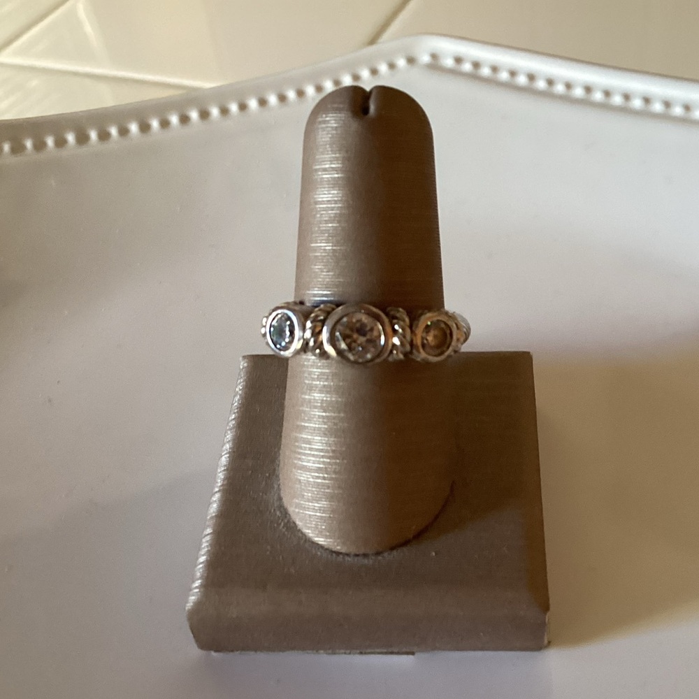 JUDITH RIPKA 925 Silver Vintage Cubic Zirconia Twist Rope Band Ring